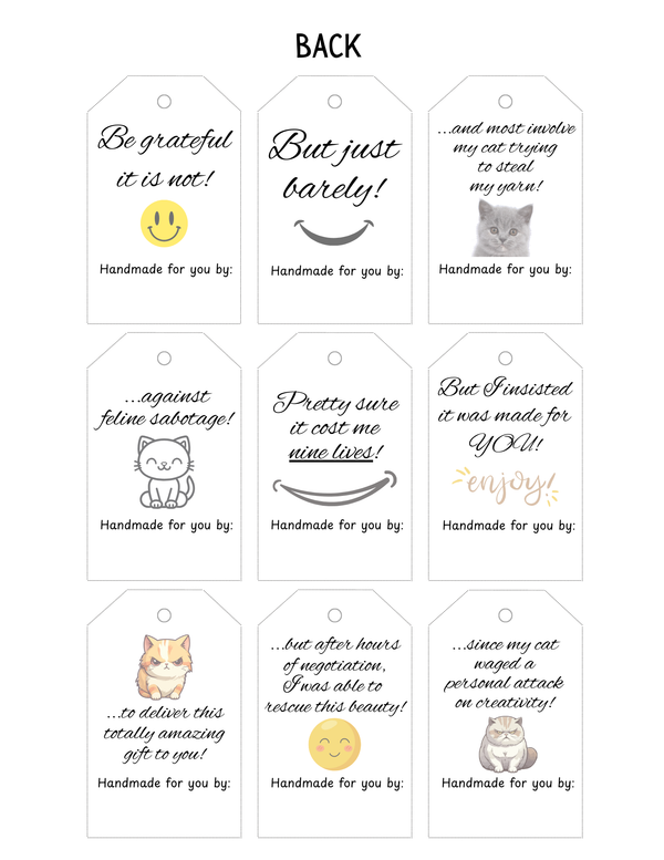 Printable Funny Gift Tags for Cat Lovers - Funny Double Sided Crochet Gift Tags - Crochet Quote Gift Tags - Funny Gift Tags PDF - Cat Owners