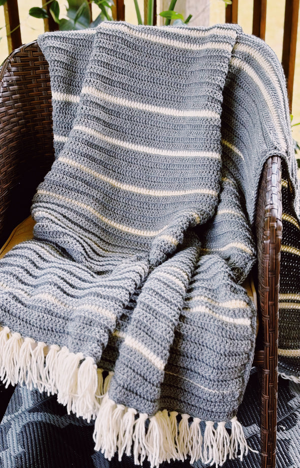 Easy Double Crochet Blanket Pattern for Beginners | Coastal Stripes Throw