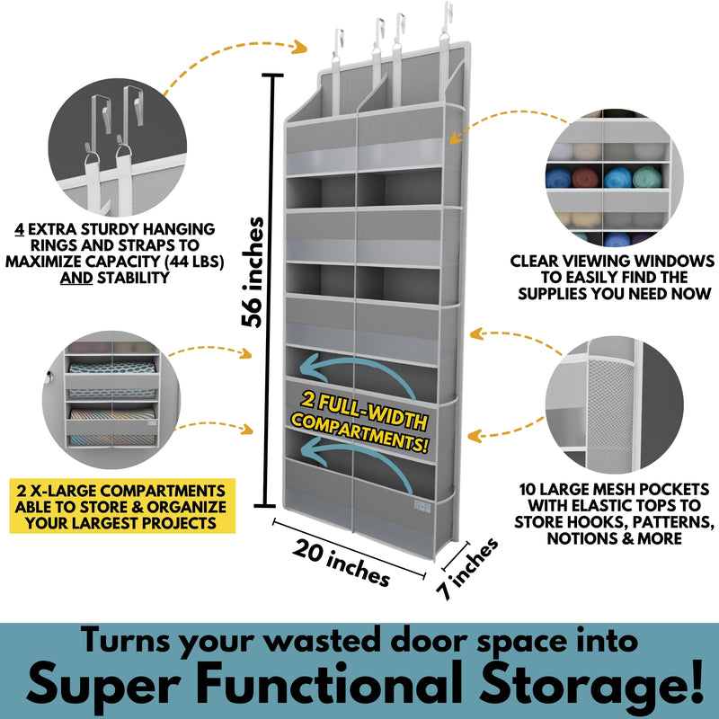 YARNstashr™ Over Door Organizer by Bobble + Puff - Over the Door Yarn Storage Ideal for Crochet Stuff, WIPs and More!