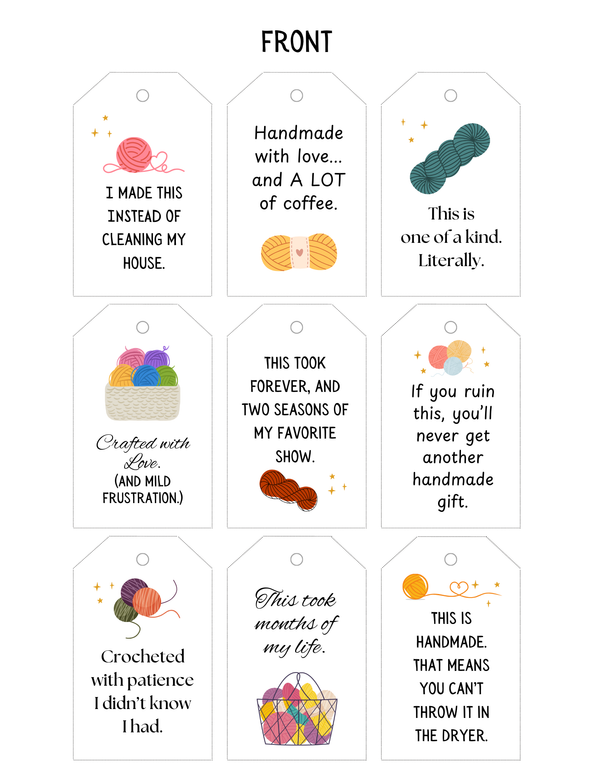 Printable Funny Gift Tags - Funny Double Sided Gift Tags - Crochet Gift Tags - Crochet Quote Gift Tags - Funny Gift Tags PDF