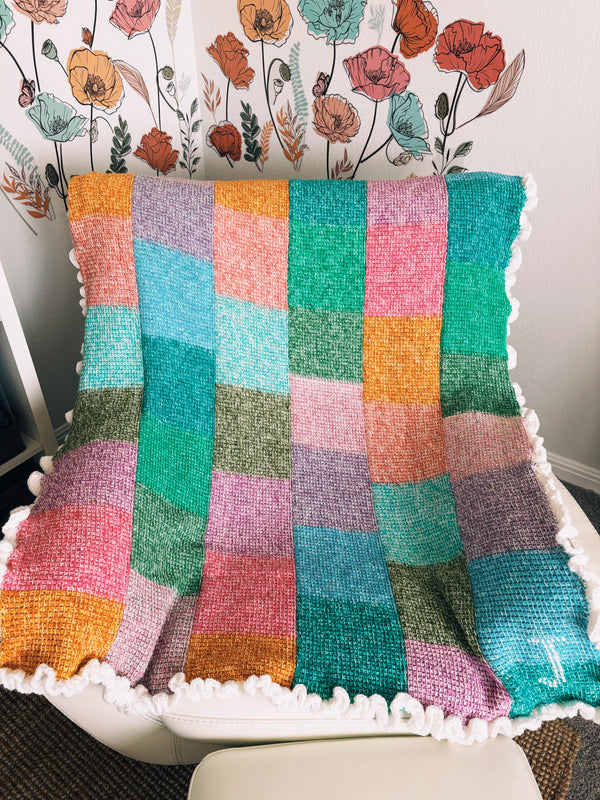 Tunisian Crochet Color Block Blanket Pattern - Dorm Sweet Dorm Blanket