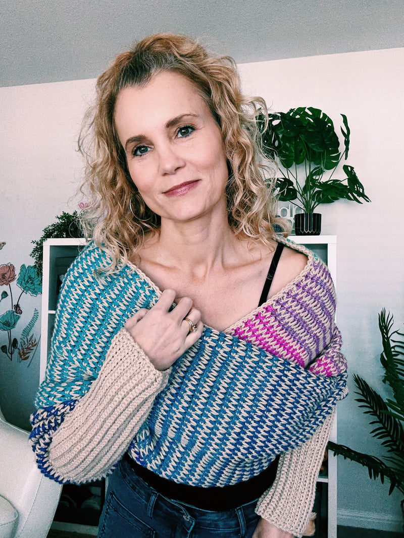 Tunisian Crochet Sweater Scarf Pattern | Beginner Friendly Wrap | Sizes XS to 5XL, 3 Yarn Options (PDF)