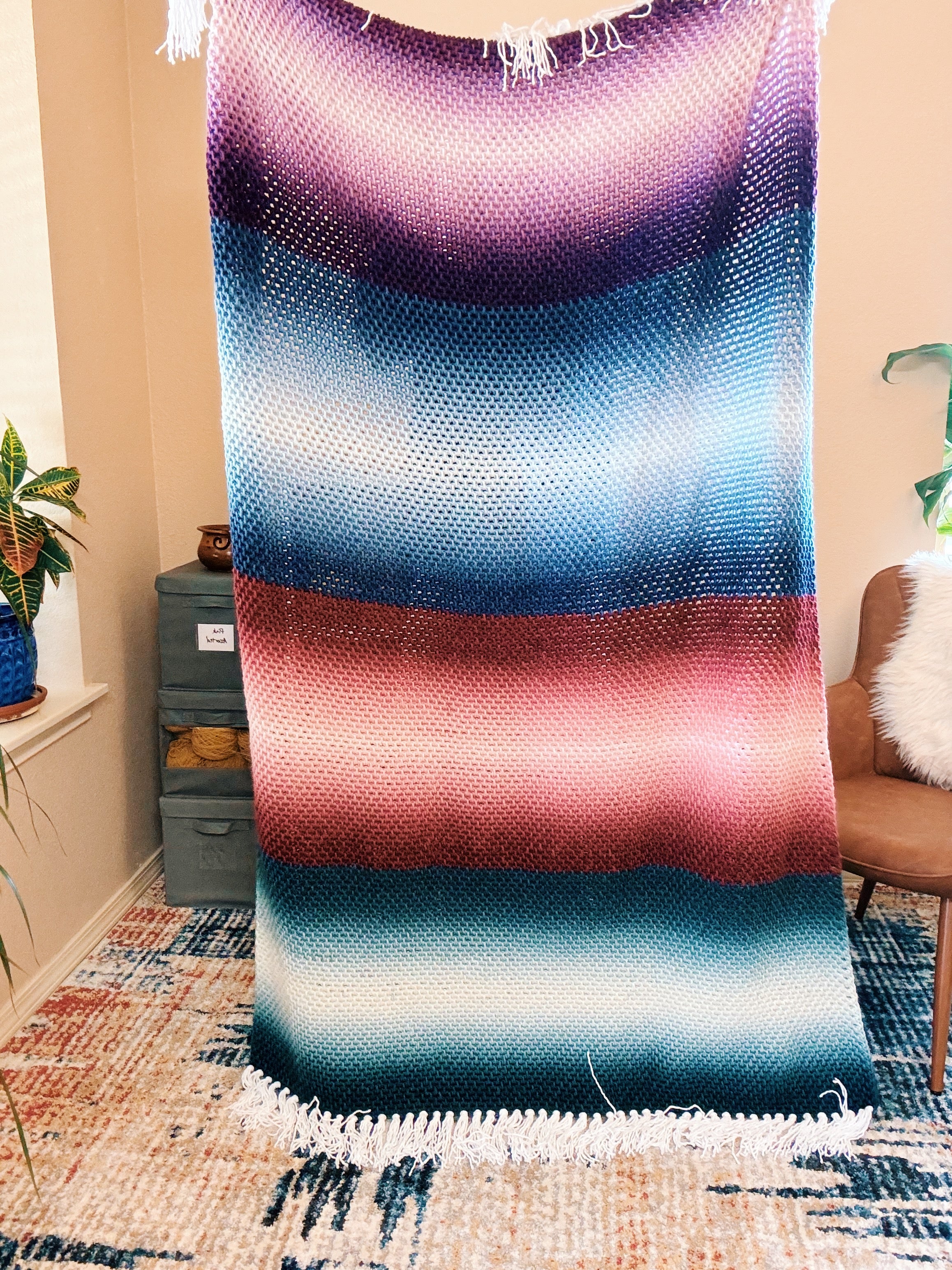 Tunisian Crochet Gradient Blanket Pattern | Crochet Ombre Blanket Patt ...