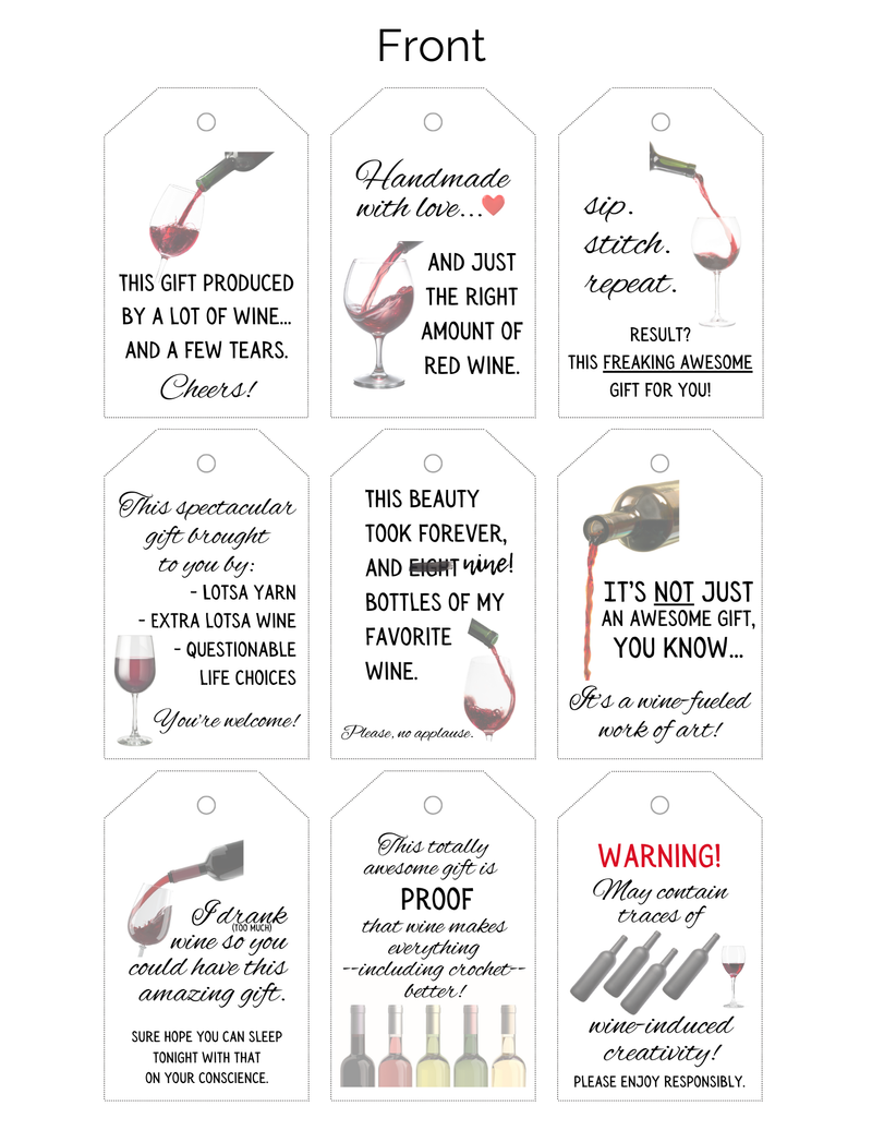 Printable Funny Gift Tags for Wine Lovers - Funny Double Sided Crochet Gift Tags - Crochet Quote Gift Tags - Funny Gift Tags PDF