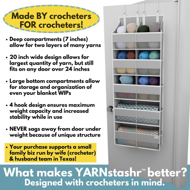 YARNstashr™ Over Door Organizer by Bobble + Puff - Over the Door Yarn Storage Ideal for Crochet Stuff, WIPs and More!