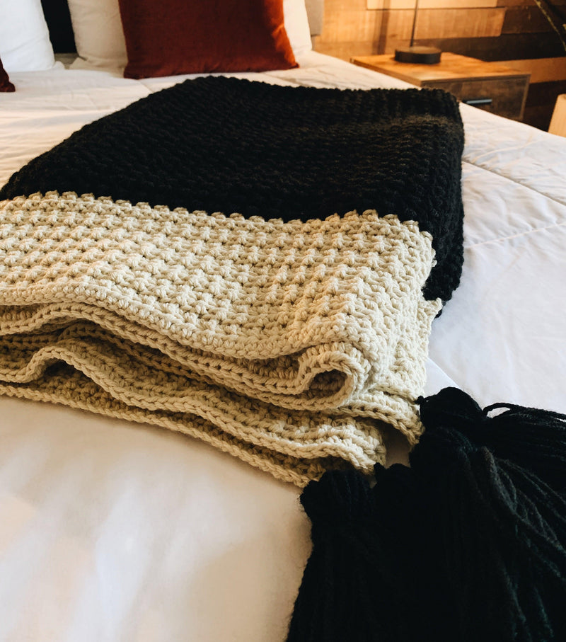 folded large crochet blanket