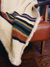 Striped Tunisian Crochet Camping Blanket Pattern with Faux Fur Edging