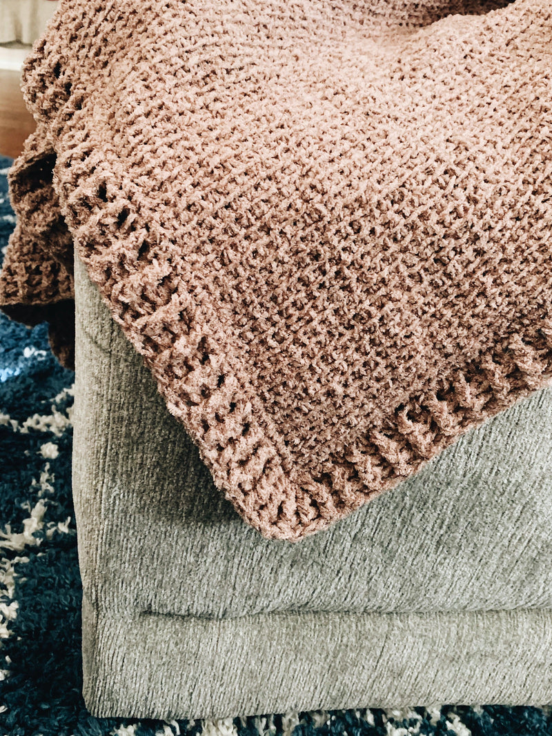 Easy Tunisian Crochet Blanket Pattern with chenille yarn