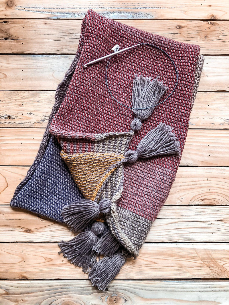 Tunisian crochet scarf pattern with tassels